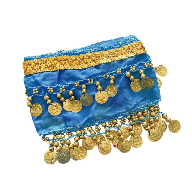 Pañuelo para la cadera con diseño de perro para danza del vientre, bonito, ligero, divertido y fácil de usar, con cadena de lentejuelas para la cintura. Azul