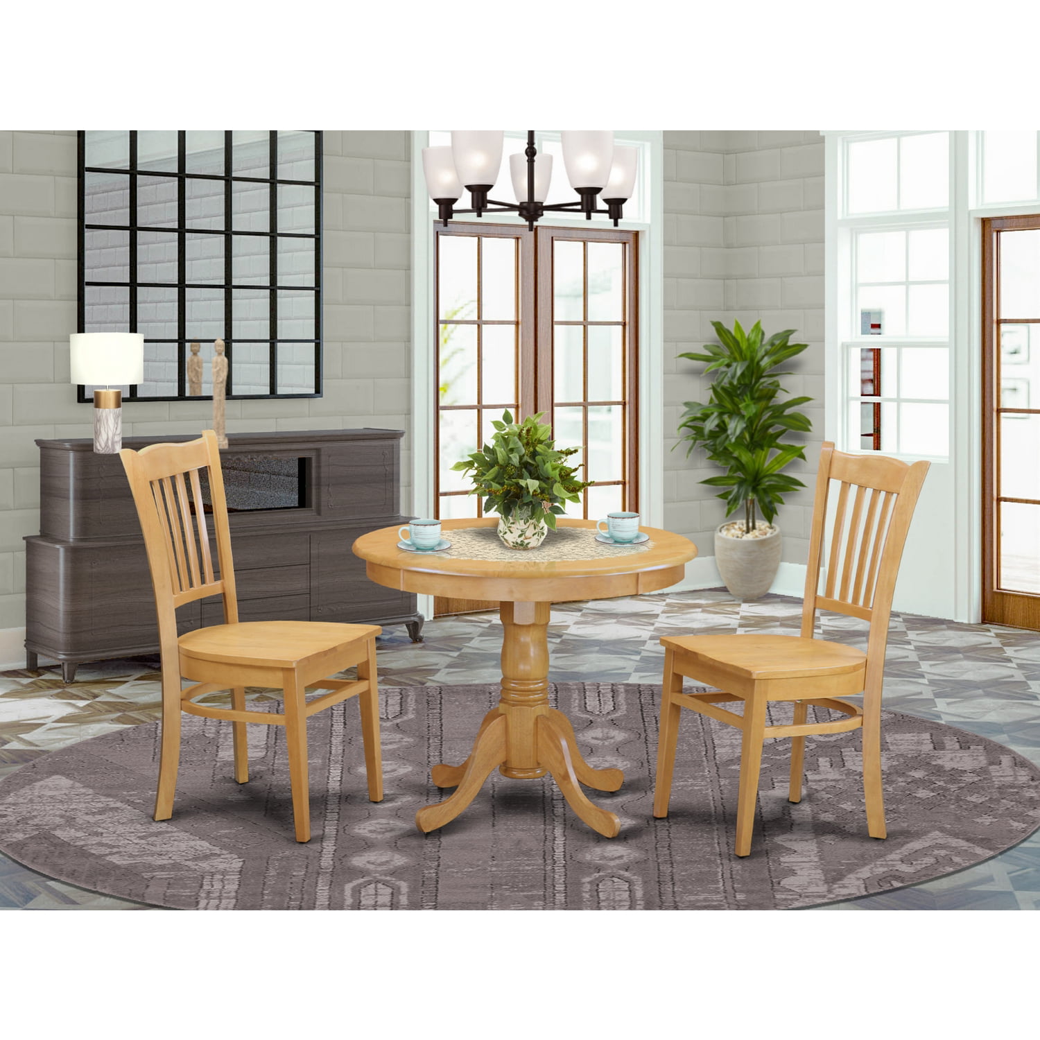 Table and 2 faux leather seat dining chairs in linen white finish OXBO3-LWH-LC 3-Piece Dinette table set
