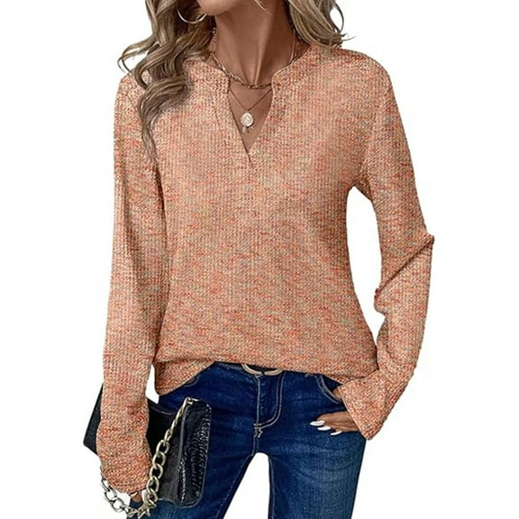 Fall Long Sleeve T Shirts 2026 Womens T Shirts Casual Solid Color Blouses V Neck Pullover Top Blouse My Order My Items