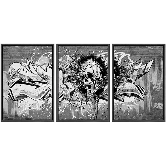 wall26 Framed Canvas Print Wall Art Set Spray Paint Rock 'N Roll Skull Graffiti & Street Art Comic Book Illustrations Modern Art Urban Portrait for Living Room, Bedroom, Office - 24"x36"