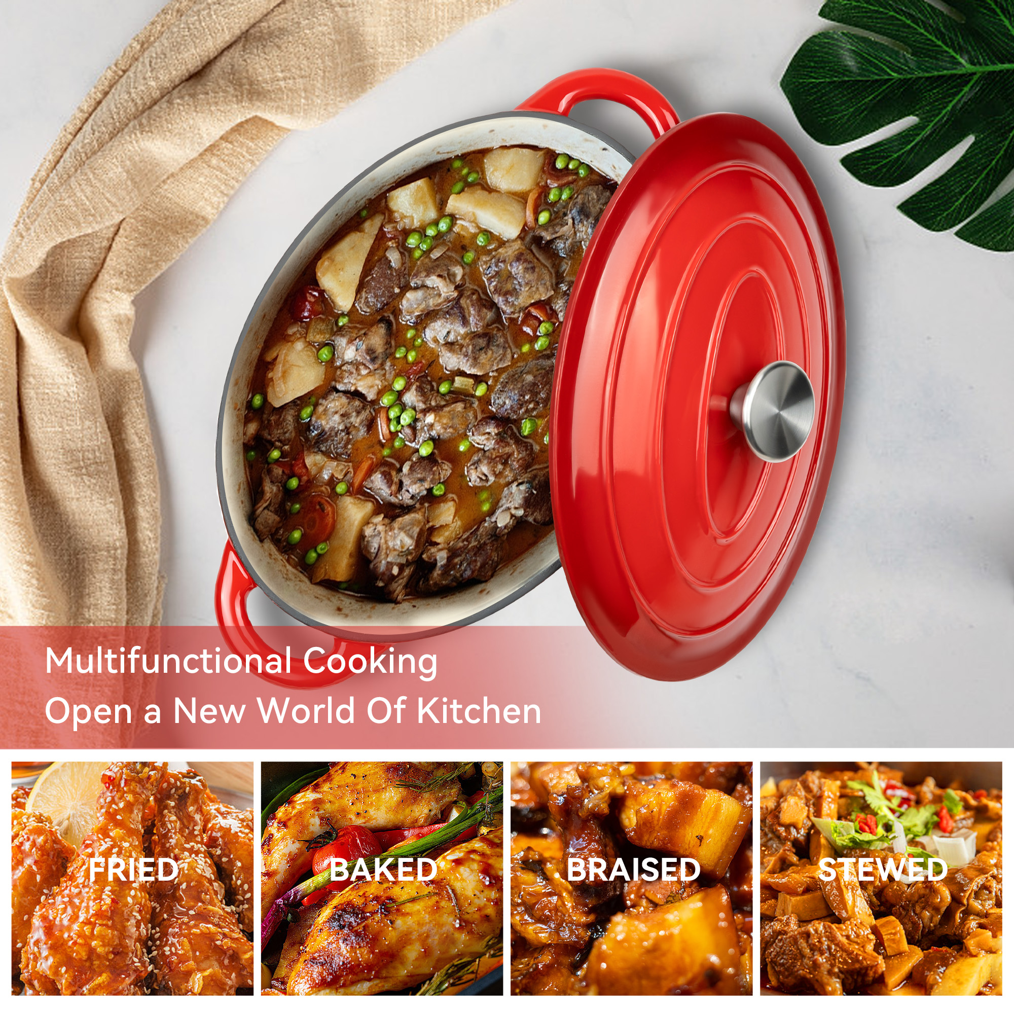 Hawsaiy Enameled Cast Iron Dutch Oven, 4.5-Qt Oval with Lid, Red photo 6