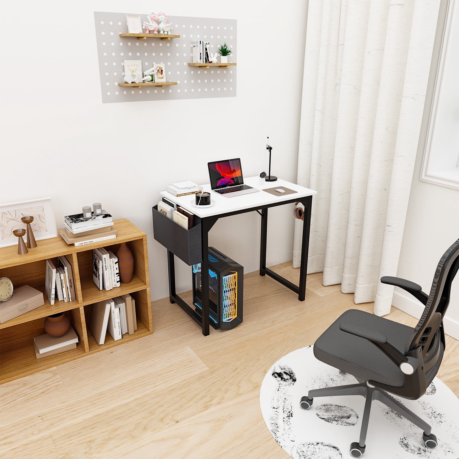 MAYEERTY 47 Inch Writing Desk with Fabric Drawers & Storage Bag, Modern Home Office Desk,White