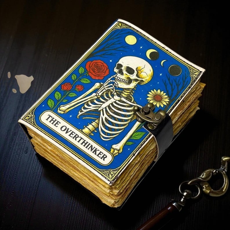Handmade Leather Journal – “The Overthinker”  5x7 in, 200 Handmade Pages, Vintage Clasp, Aesthetic Writing Notebook