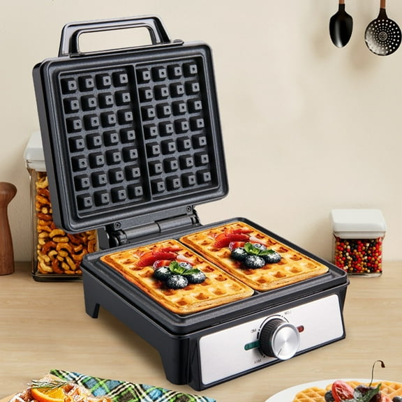 2-Slice Waffle Maker with Nonstick Surface, 1200W Waffle Iron, Time & Temperature Control, Browning Control, Perfect Waffle Maker for Kids and Families, Stainless Steel