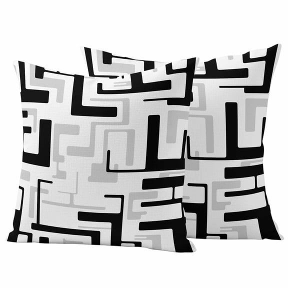 Modern Geometric Black Outdoor Waterproof Pillow Covers, Abstract Minimalist Artwork Lines Decorative Square Throw Pillowcase Sofa Cushion Sham for Patio/Couch/Chair, 24"x24" 2 Pack