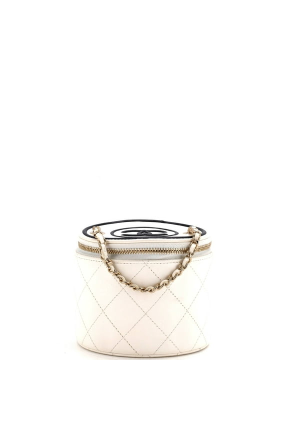 Pre-Owned CC Round Vanity Case with Chain Quilted Lambskin Mini By Rebag