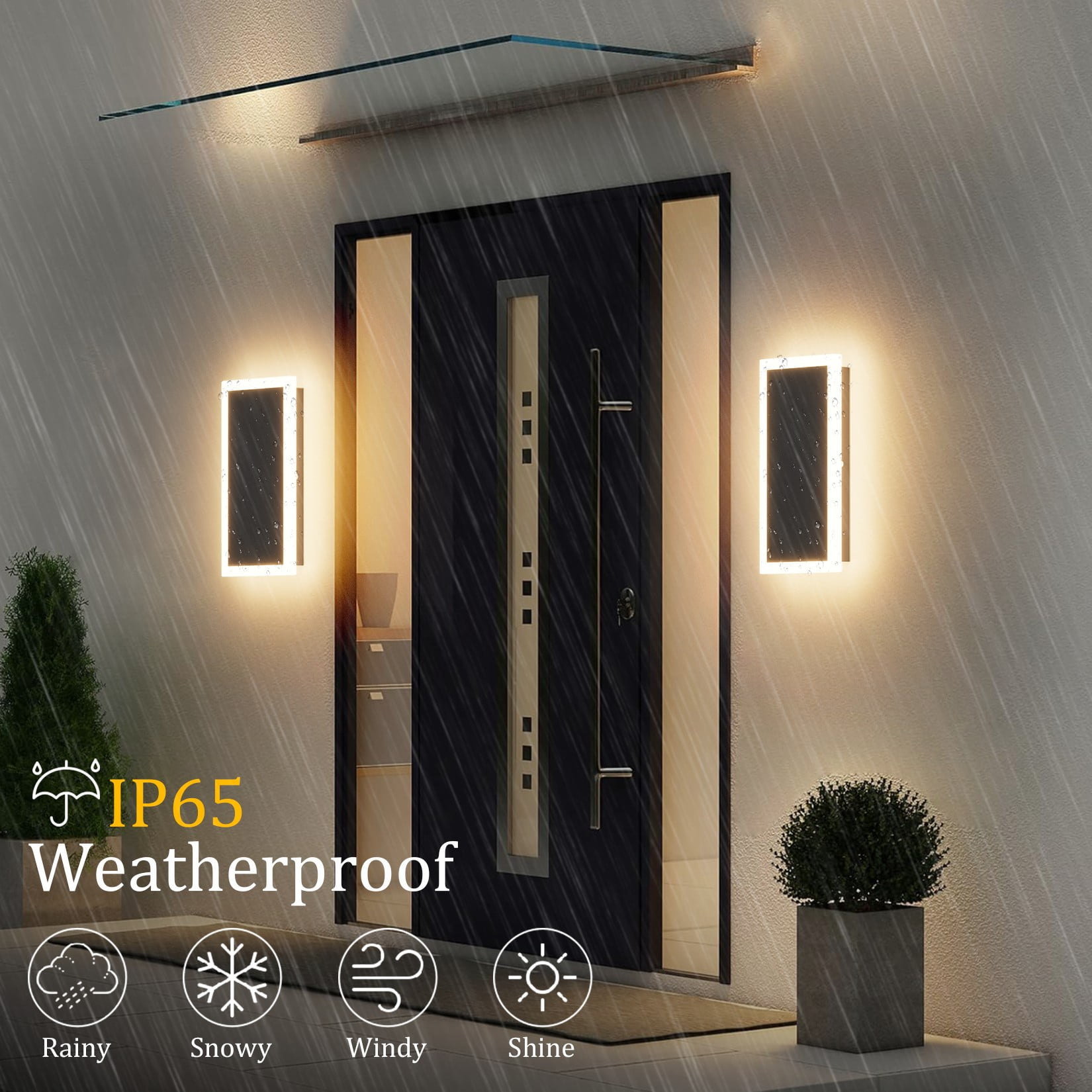 Ralbay 11.8In Outdoor Wall Light Black LED Exterior Wall Sconce IP65 Waterproof 3000K Indoor Outdoor Wall Mount Lighting for Porch Front Door(Extra Wide)