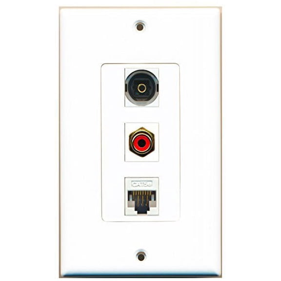 RiteAV - 1 Port RCA Red and 1 Port Toslink and 1 Port Cat5e Ethernet White Decorative Wall Plate Decorative