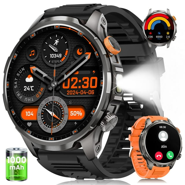Military Smart Watches for Men, Smart Watch with 100 Days Battery/Flashlight/Heart Rate/Sleep/SpO2 Monitor/Calling/110+ Sports Mo