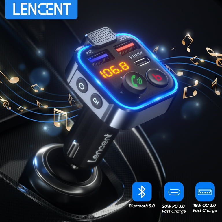 LENCENT FM Transmitter Car Adapter Wireless Bluetooth with