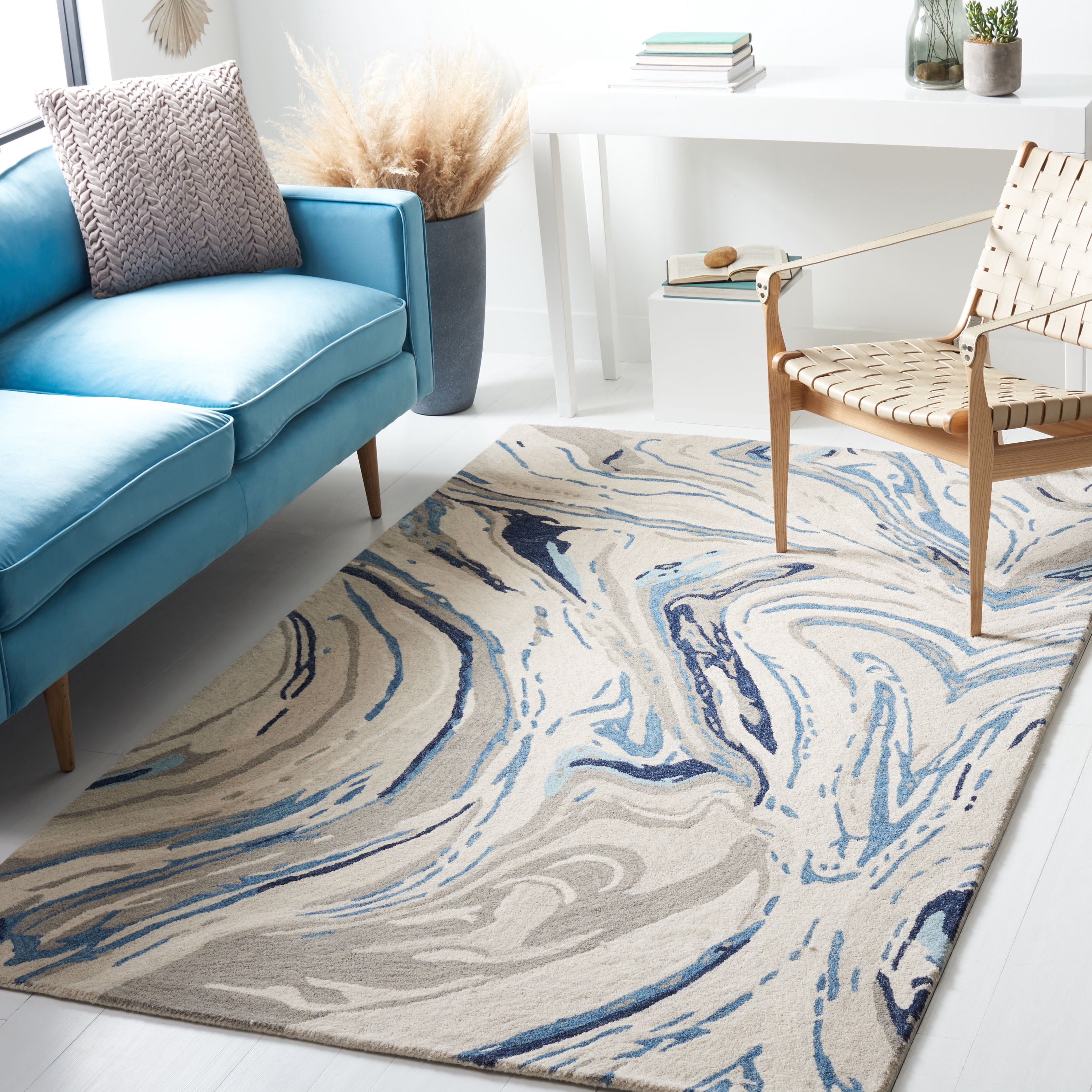 SAFAVIEH Soho Sybella Abstract Area Rug, Grey/Blue, 4' x 6'