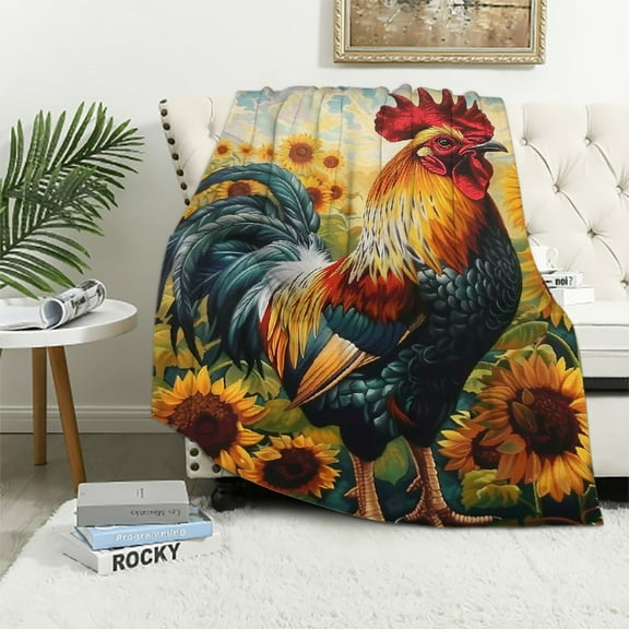 TIAOTIAOHOU Sunflower Rooster Blanket Chicken Throw Blanket Super Soft Cozy Lightweight Blanket for Couch, Sofa, Bed, Camping, Blanket Chicken Gifts
