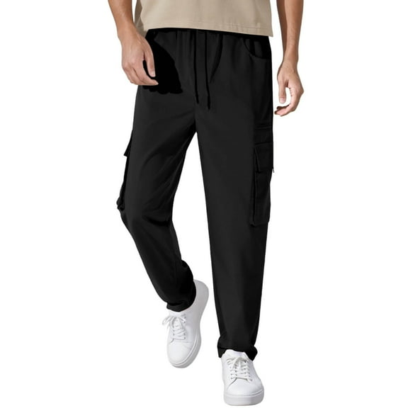 JTieacloth Mens Cargo Sweatpant Men's Solid Color Drawstring Pocket Casual Pants Black
