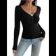 thumbnail image 2 of Camisa de Larga para Mujer, Cuello en V, Botones, Punto Acanalado, Corte Entallado, Informal, Básica, para y Otoño Negro L, 2 of 9