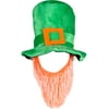 Large Green Plush Leprechaun Top Hat With Orange/White Beard Costume Accessory