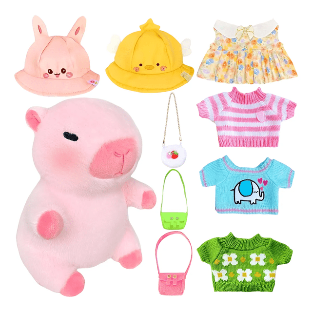 Peluches Carpincho Con 10 Pieza De Ropa Y Accesorios,regalos Xtellar rosa