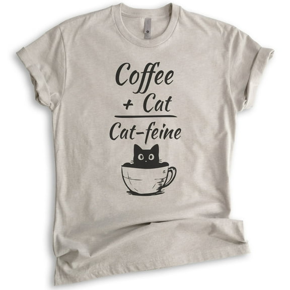 Coffee Plus Cat Equals Cat-feine Shirt, Unisex Women's Men's Shirt, Funny Coffee Cat Shirt, Caffeine Shirt, Light Silk Gray, Medium