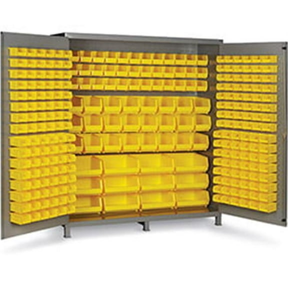 Global Industrial SSC-722484-BDLP-264-95G 72 x 24 x 84 in. Bin Cabinet Flush Door with 264 Yellow Bins, 16 gauge All-Welded Cabinet, Gray
