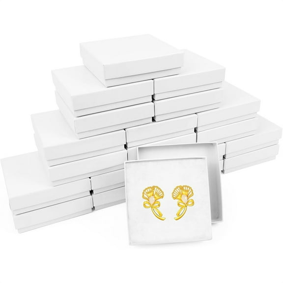 Triani 12Pcs Jewelry Gift Boxes with Cotton Filled 3.5x3.5x1 Inch Ring Necklace Earring Boxes Square Cardboard Jewelry Gift Box(White)