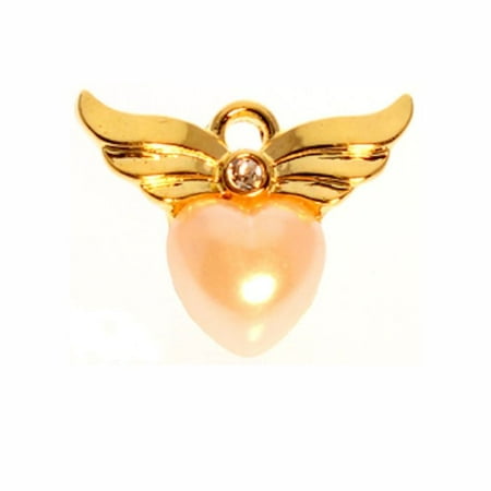 Broach Set - Angel Wings with Heart Brooch Pin Gold and Pearl Set of 2