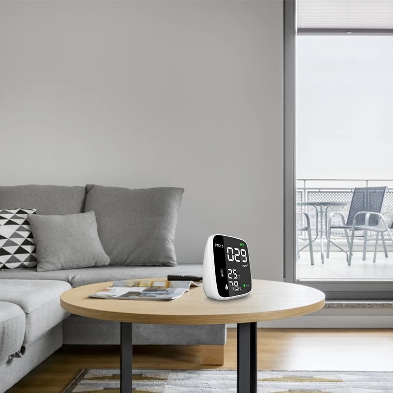 White ABS mini 3-in-1 air quality detector-PM2.5/real-time monitoring of temperature and humidity ｜Laser sensor + three-color over-standard alarm｜0-999µg/m3 range