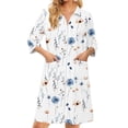 thumbnail image 3 of Women's Robes Zipper Lightweight 3/4 Sleeve Summer Housecoats for Women Zip Up Front Knee Length Vintage Floral Print Casual Bathrobe Nightgown with Pockets White M, 3 of 7
