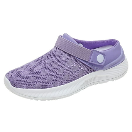 

Krdevn Walking Shoes Women One Foot Stirrup Mom Shoes Fly Weaving Breathable Flat Bottom Slippers Fashion Casual Shoes -Purple 39