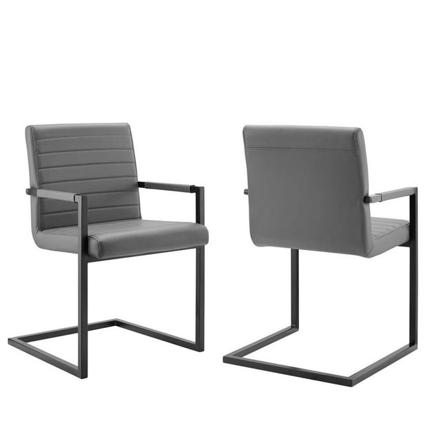 Modway Savoy 16.5" Faux Leather & Metal Dining Chairs, Set of 2, Gray/Black