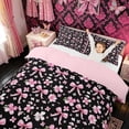 thumbnail image 3 of Meiyoeat Chic Bow Cherry Blossom Twin Bedding for Women Girls, Black Pink Princess Style Duvet Cover Set, Pink Reversible, 1 Duvet Cover and 1 Pillowcase (No Comforter), 3 of 6