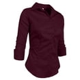 thumbnail image 2 of J. METHOD Chemise Boutonnée pour Femme Manches 3/4 Col Roulé Extensible Bureau Travail Formel Décontracté Blouse Basique Haut NEWT01 Prune Foncé S, 2 of 6