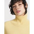 thumbnail image 2 of Women High Neck Sweater Chunky Long Sleeve Knitted High Low Hem Trendy Fall Winter Jumper Blouse Lemon Yellow L, 2 of 8