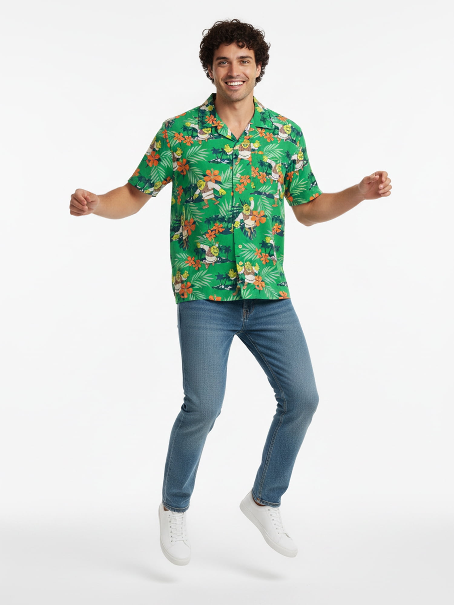 Shrek, Men's & Big Men's Graphic Button-Up Shirt, Island, Sizes S-4XL