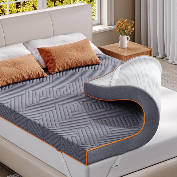 WILLYO STORE Memory Foam Mattress Topper,4 Inch King Mattress Topper Pressure Relief with Cooling Gel and Removable & Washable Embossed Cover, CertiPUR-US & Oeko-TEX Certified, Grey, King