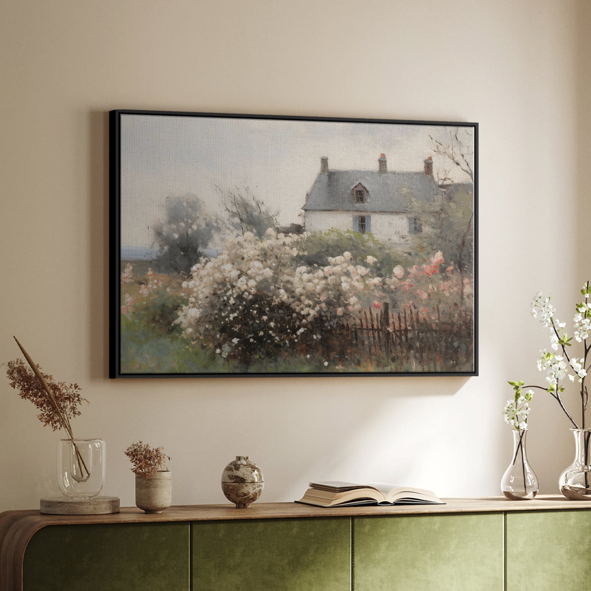 Vintage Landscape-XIV By Wexford Home Framed in Black Wood Gallery Wrapped Canvas 25 in. x 37 in.