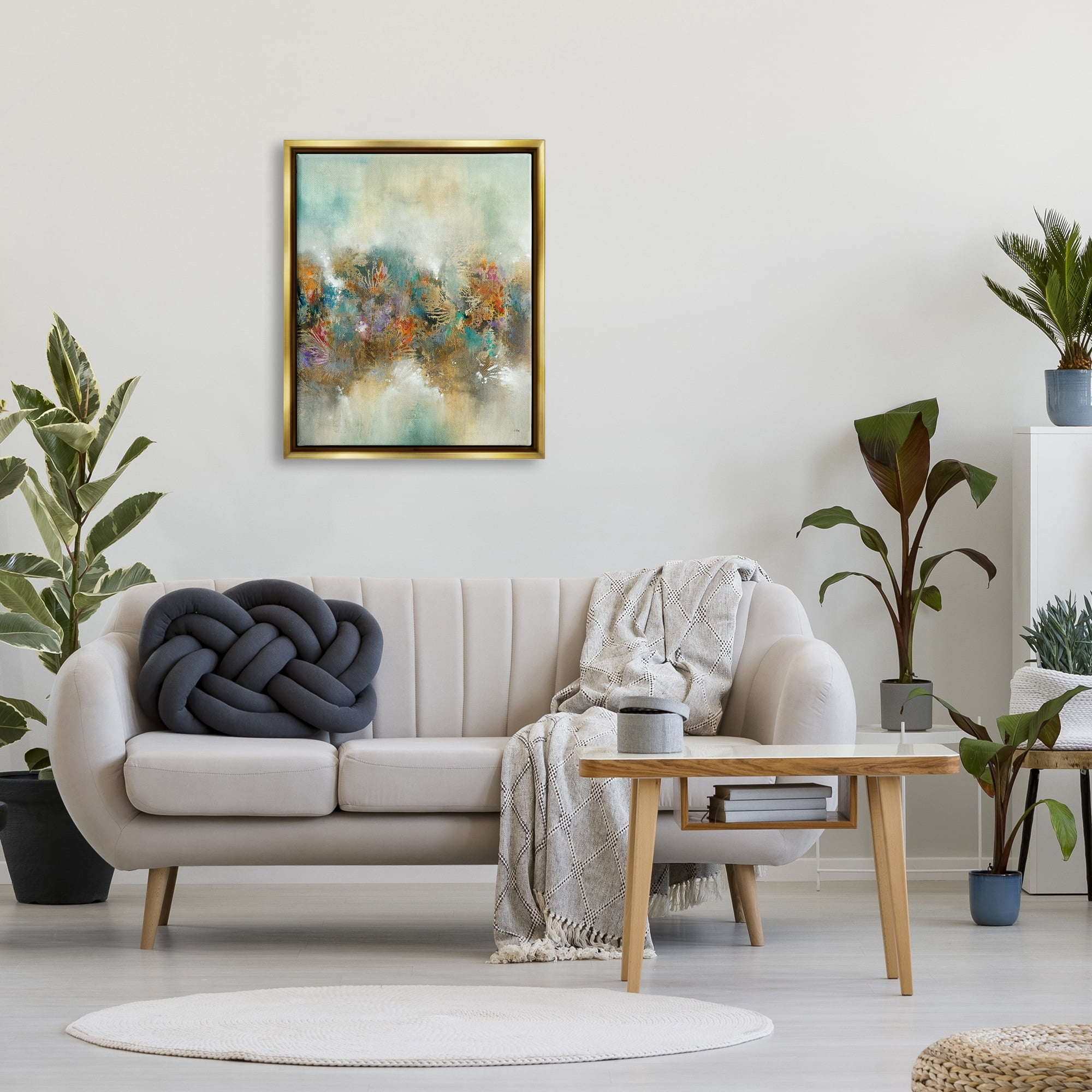 Stupell Industries Vivid Abstract Botanical Painting Bold Glam Detail Painting Metallic Gold Floating Framed Canvas Print Wall Art, Design by K. Nari