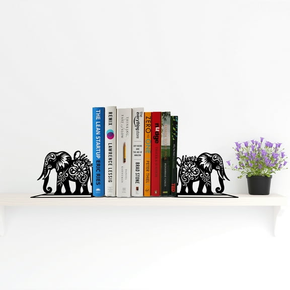 Handmadetneonsign Custom Elephant Metal Bookends, Bookworm Name Bookend, Elephant Bookshelf Decor 69005