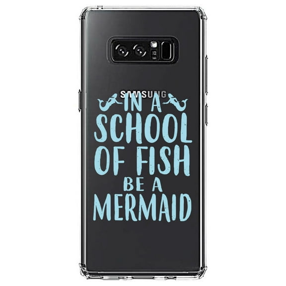 DistinctInk Clear Shockproof Hybrid Case for Samsung Galaxy Note 8 - TPU Bumper Acrylic Back Tempered Glass Screen Protector - In a School of Fish Be a Mermaid