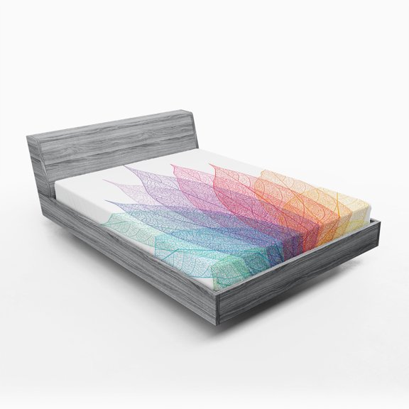 Ambesonne Abstract Fitted Sheet, Delicate Leaves Art, Queen Size, Yellow Red Green