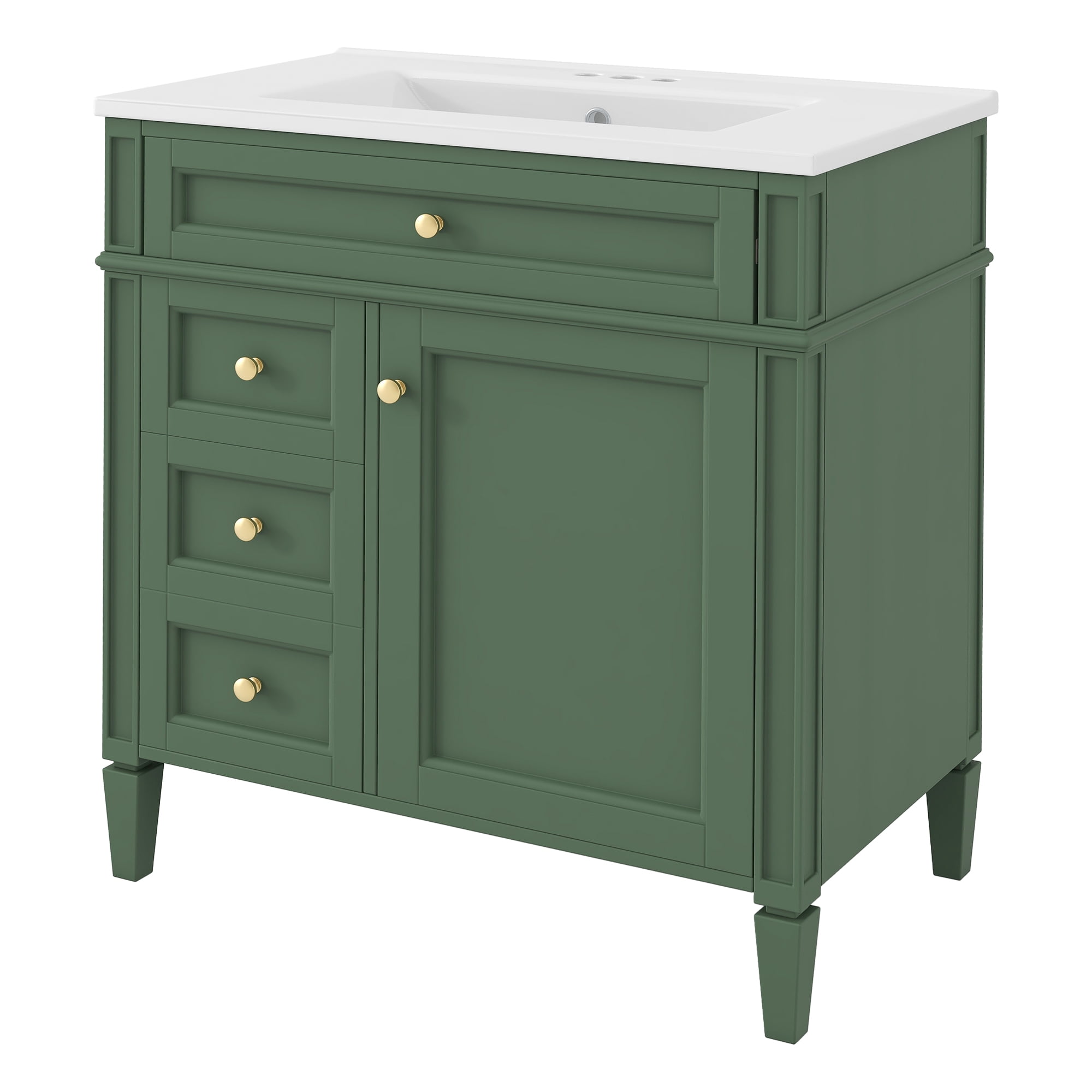 Euroco 30” Bathroom Vanity with Sink, Modern Freestanding Bathroom Cabinet with Tip-Out Drawer, Soft-Close Doors & Shelves, Hidden Storage Organizer