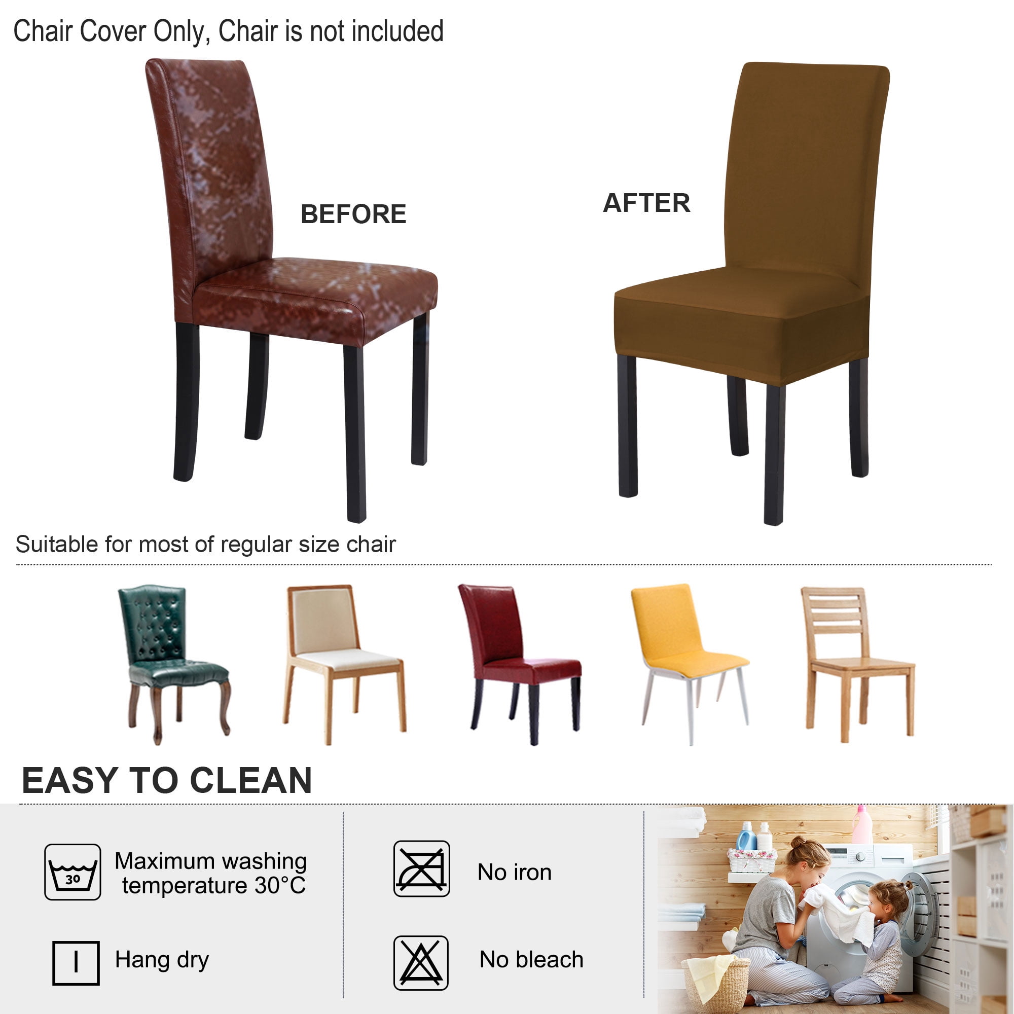 Unique Bargains Stretch Polyester Dining Chair Covers Protector Slipcovers Brown 6 Pcs