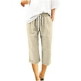 thumbnail image 1 of VEKDONE Womens Cotton Linen Capris Pants Beige S, 1 of 6