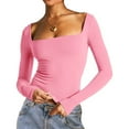 thumbnail image 5 of Raccmtaty Women's Summer Slim Cropped Tops Solid Color Long Sleeve Square-Neck Basic T-Shirt Streetwear, 5 of 6