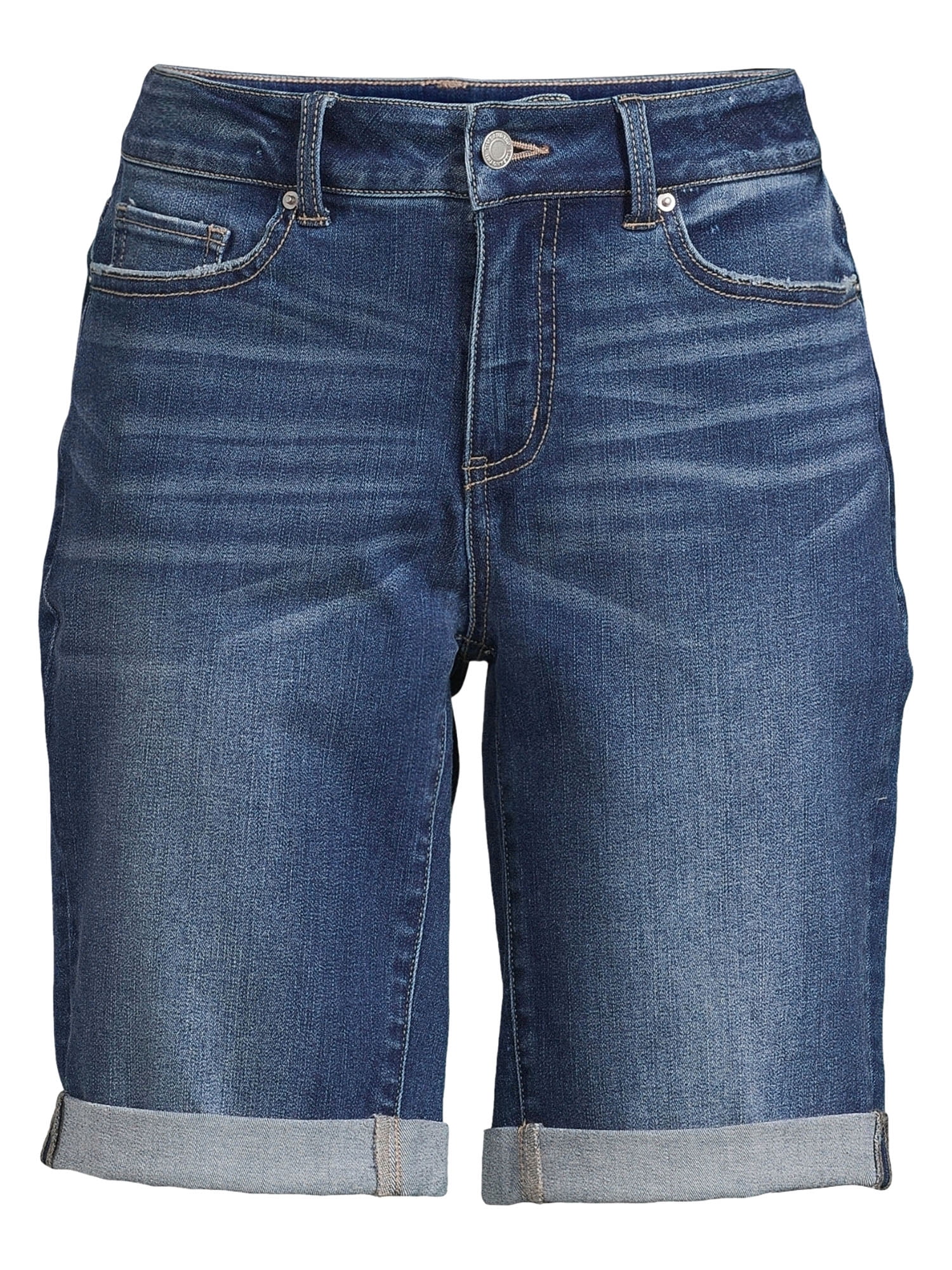 Time and Tru Women's Mid Rise Rolled Cuff Denim Bermuda Short