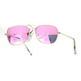 thumbnail image 4 of Mens Color Mirror Officer Rectangular Metal Rim Aviator Sunglasses Pink, 4 of 4