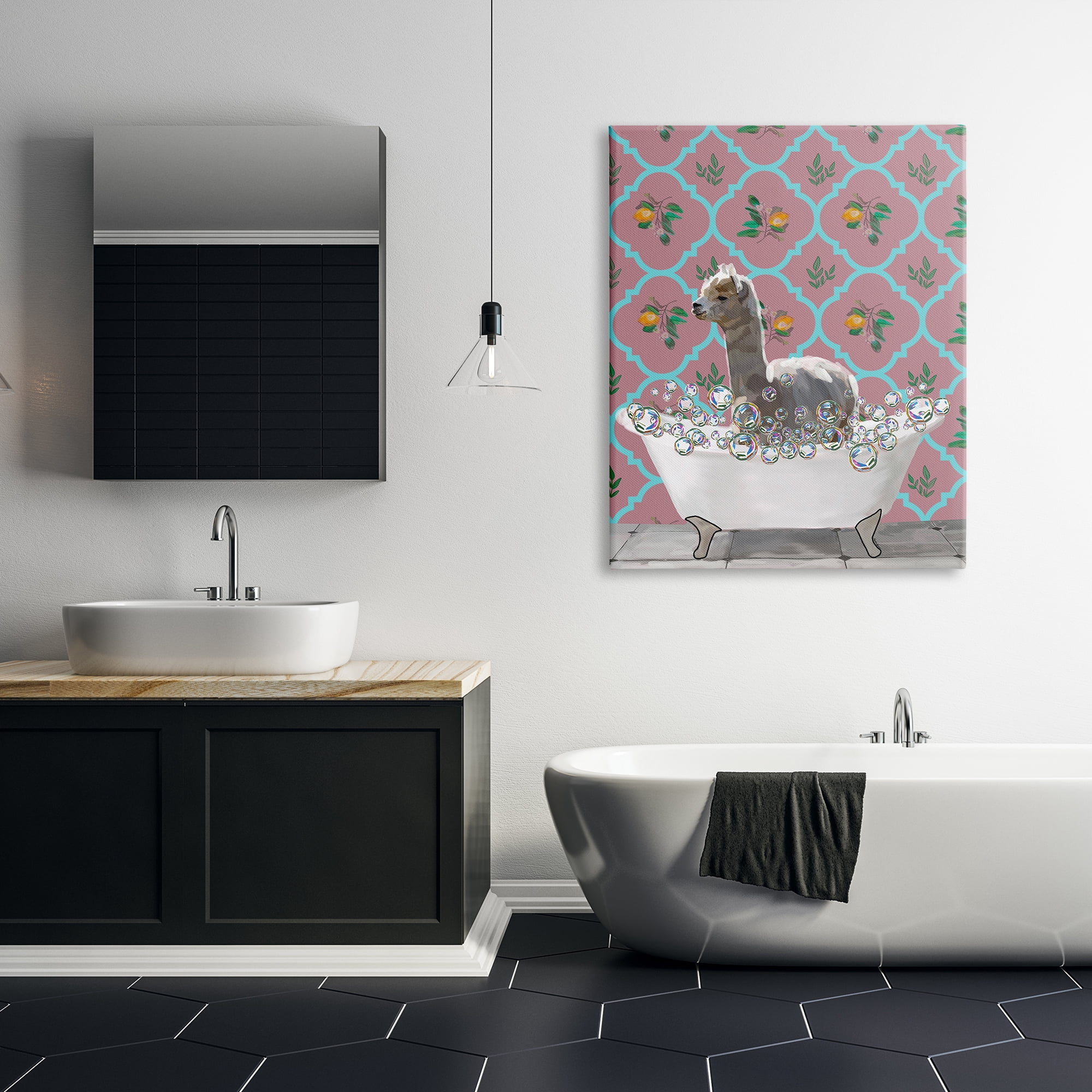 Stupell Industries Bathing Llama in Bathroom Animals & Insects Painting Gallery Wrapped Canvas Print Wall Art, 36 x 48