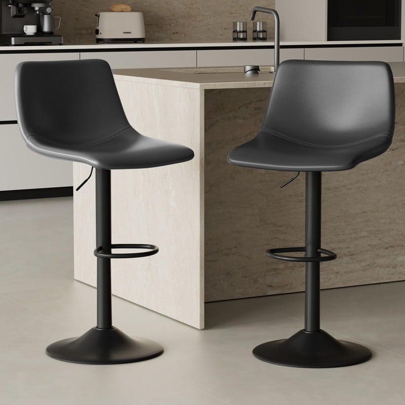 Hawsaiy Modern Swivel Bar Stools Set of 4, Adjustable Faux Leather Counter Height Chairs with Back for Kitchen Island, Dark Gray