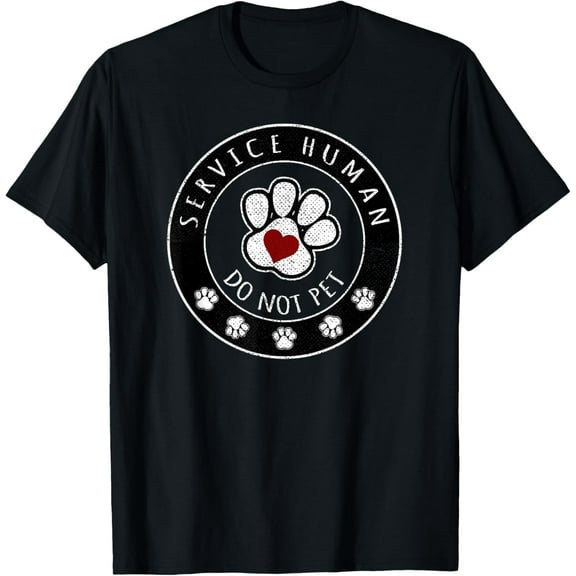Service Human Do Not Pet Dog Lovers Paw Print Heart T-shirt T-ShirtMen's and women's gift, black and white T-shirt, size: Extra large S-4XL