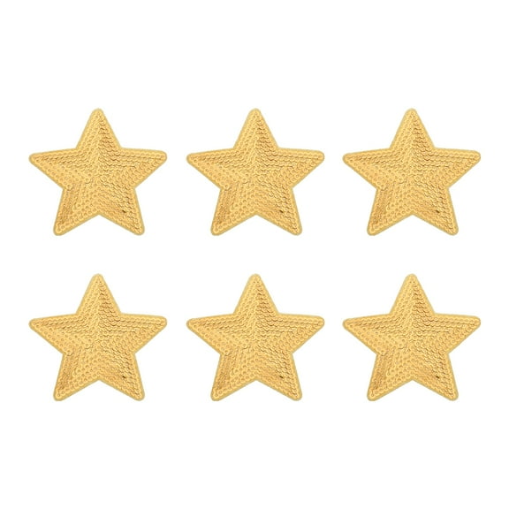 Uxcell Big 5 Star Sequins Iron-on Patches Sew Sequin Patch for Clothing Repair 90x90mm/3.54x3.54" Pack of 6(Golden)