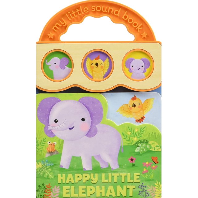 HAPPY LITTLE ELEPHANT : SOUND BOOK WOOD MODULE WITH HANDLE COTTAGE DOOR PRESS ROBIN ROSE