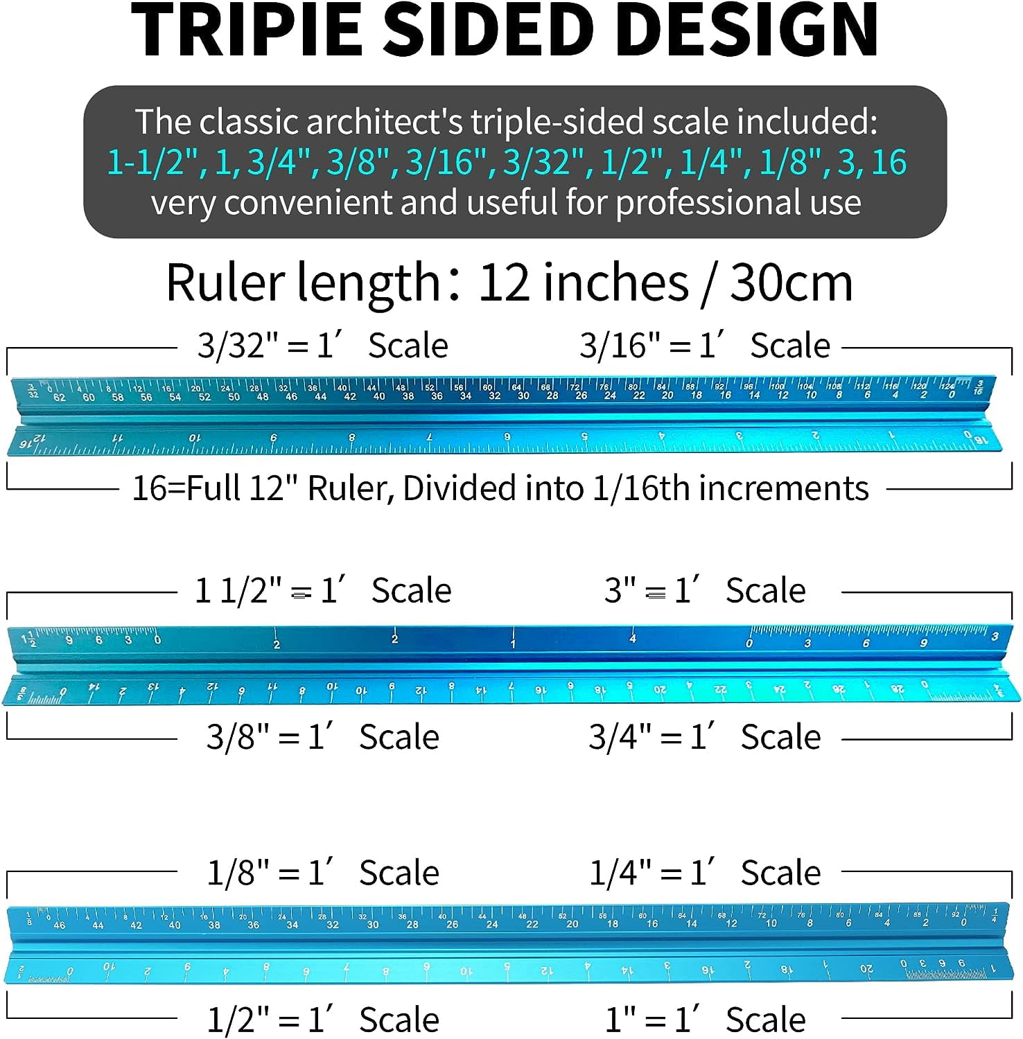 Buy Triangular Scale, Architectural Scale Ruler, Drafting Scale, Set of 2,  Aluminum, High Precision, Easy to Read Scale, Essential for Drafting  Supplies, Architects, Land and House Investigators, Reduced Copies, 12  Different Scale